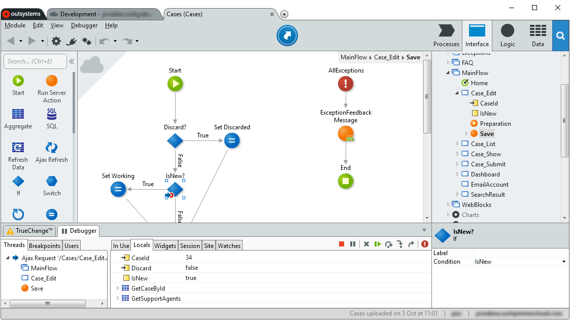 アプリケーションをデバッグする - OutSystems 10 ドキュメンテーション