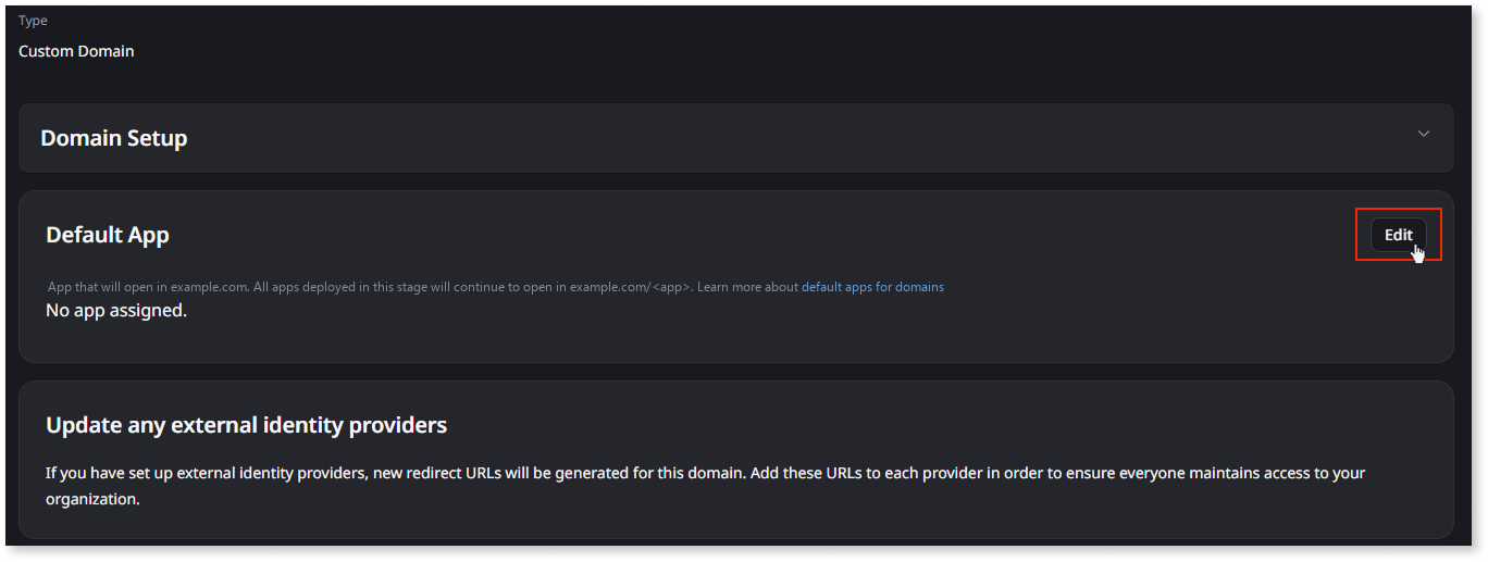 Default app for a custom domain - ODC Documentation