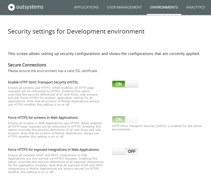 Enforce HTTPS Security - OutSystems 10 Documentation