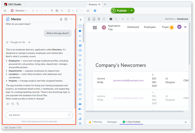 AI development in Mentor Studio - ODC Documentation
