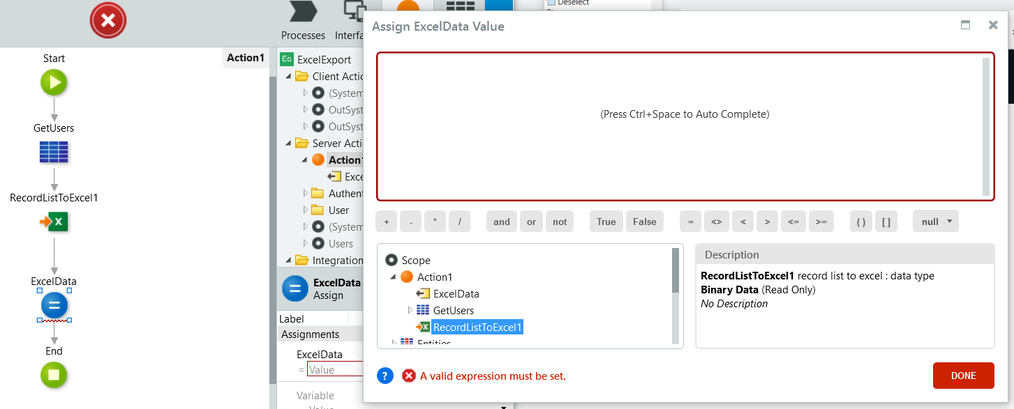 Excelへのエンティティデータのエクスポート - OutSystems 操作ガイド