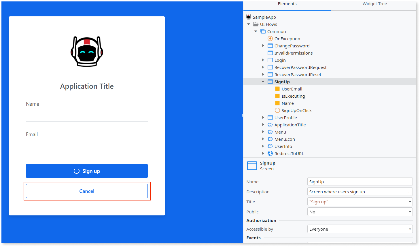 Create the Sign up screen - ODC Documentation
