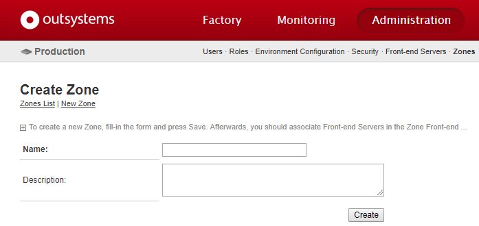 Create a New Zone - OutSystems 10 Documentation