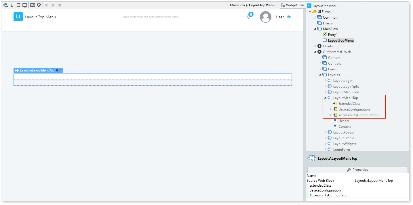 Layout Top Menu - OutSystems 11 ドキュメンテーション