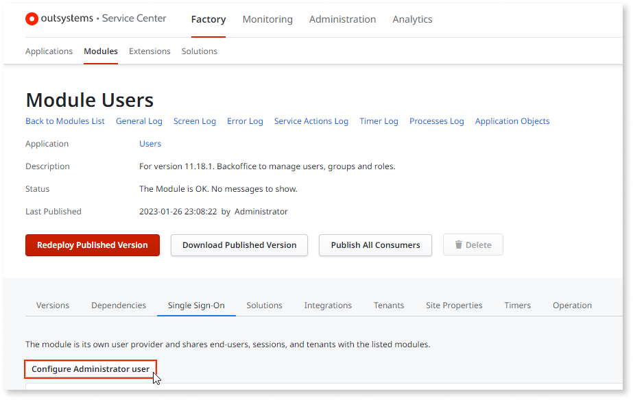 Configure the Administrator user of the Users app - OutSystems 11 ...