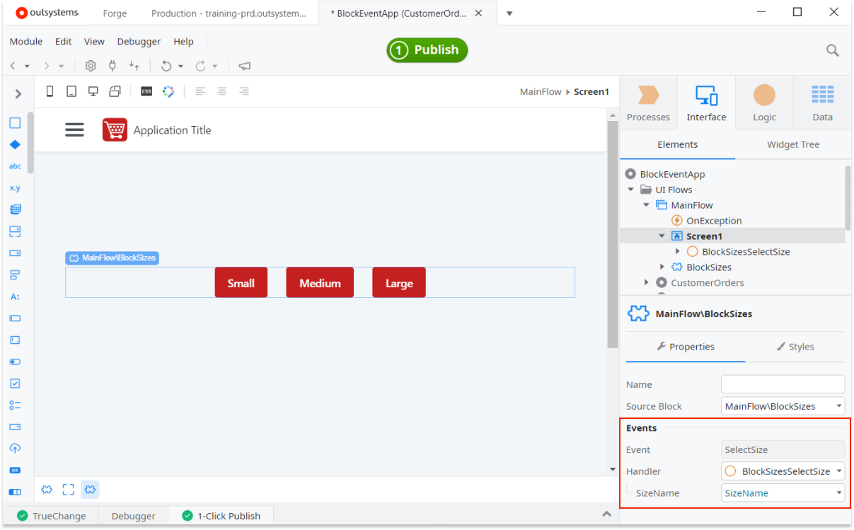 イベントを使用してブロックの変更を親に反映する - OutSystems 11 ドキュメンテーション