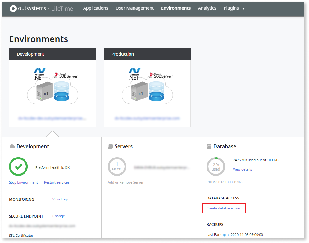 Access the database of your OutSystems Cloud - OutSystems 11 ドキュメンテーション