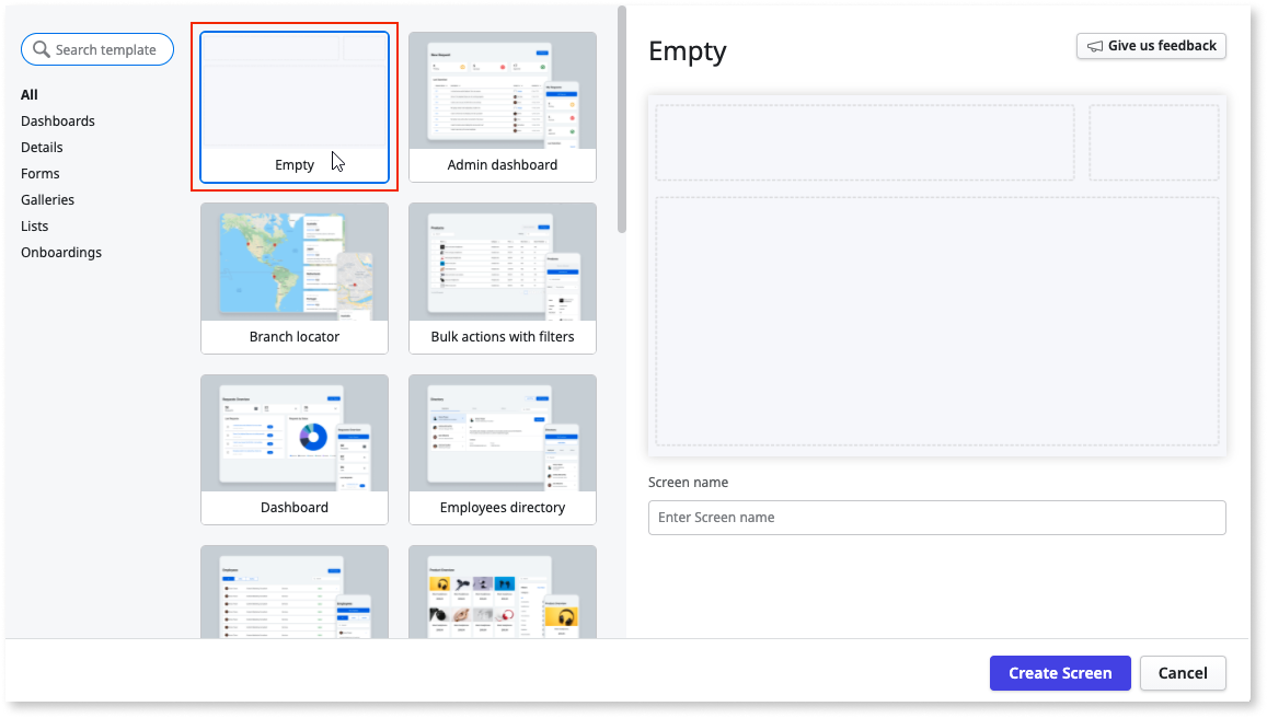 Create screen from scratch - ODC Documentation