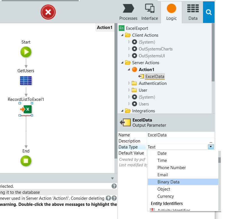 Excelへのエンティティデータのエクスポート - OutSystems 操作ガイド