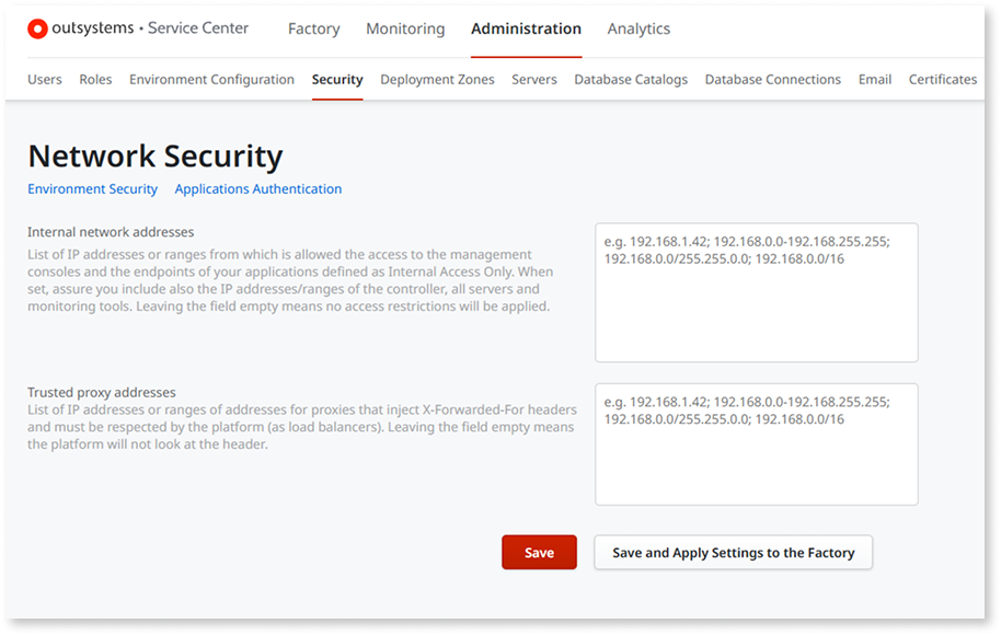 Configure an internal network - OutSystems 11 Documentation