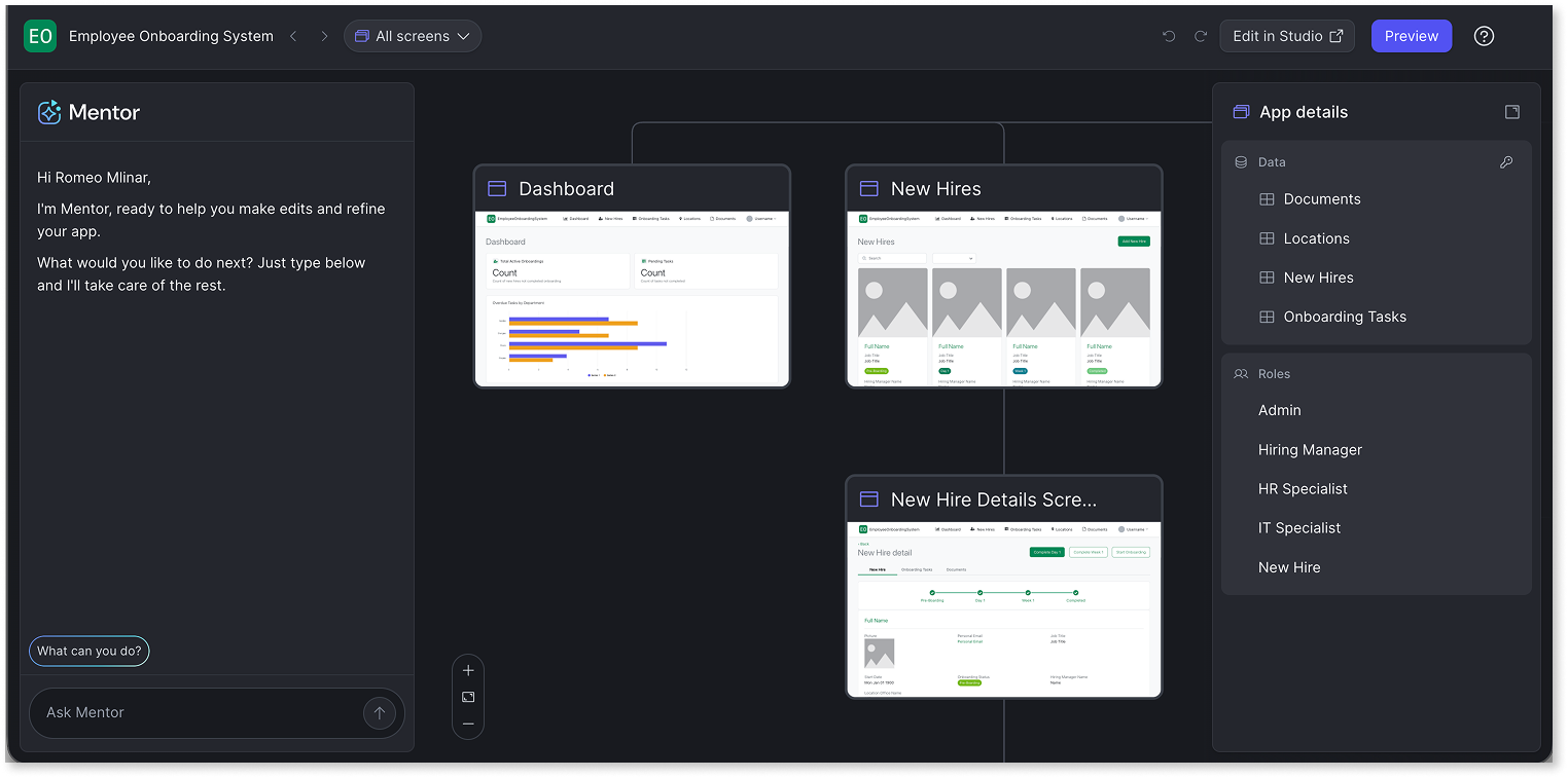 AI app generation in Mentor Web - ODC Documentation