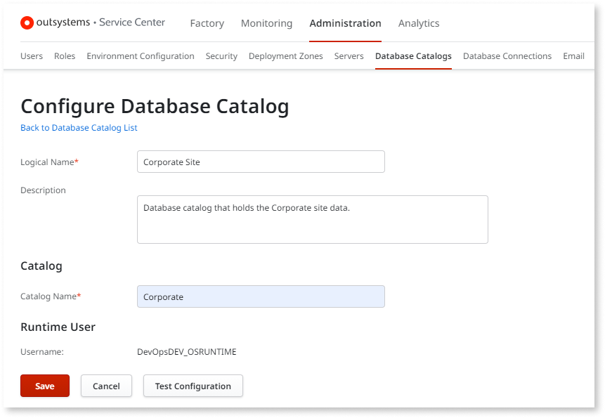 Multiple Database Catalogs and Schemas - OutSystems サポート