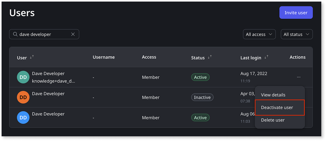 Create, activate, deactivate, and delete users - ODC Documentation