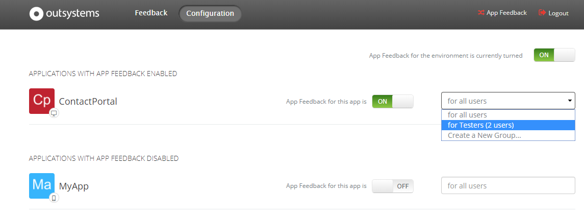 Enable User Feedback for Applications - OutSystems 10 Documentation