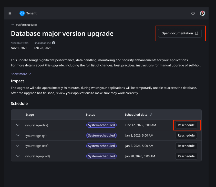 Managing platform infrastructure updates - ODC Documentation