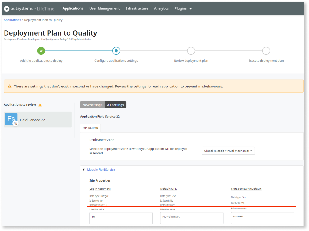 Configure site properties during deployment - OutSystems 11 Documentation