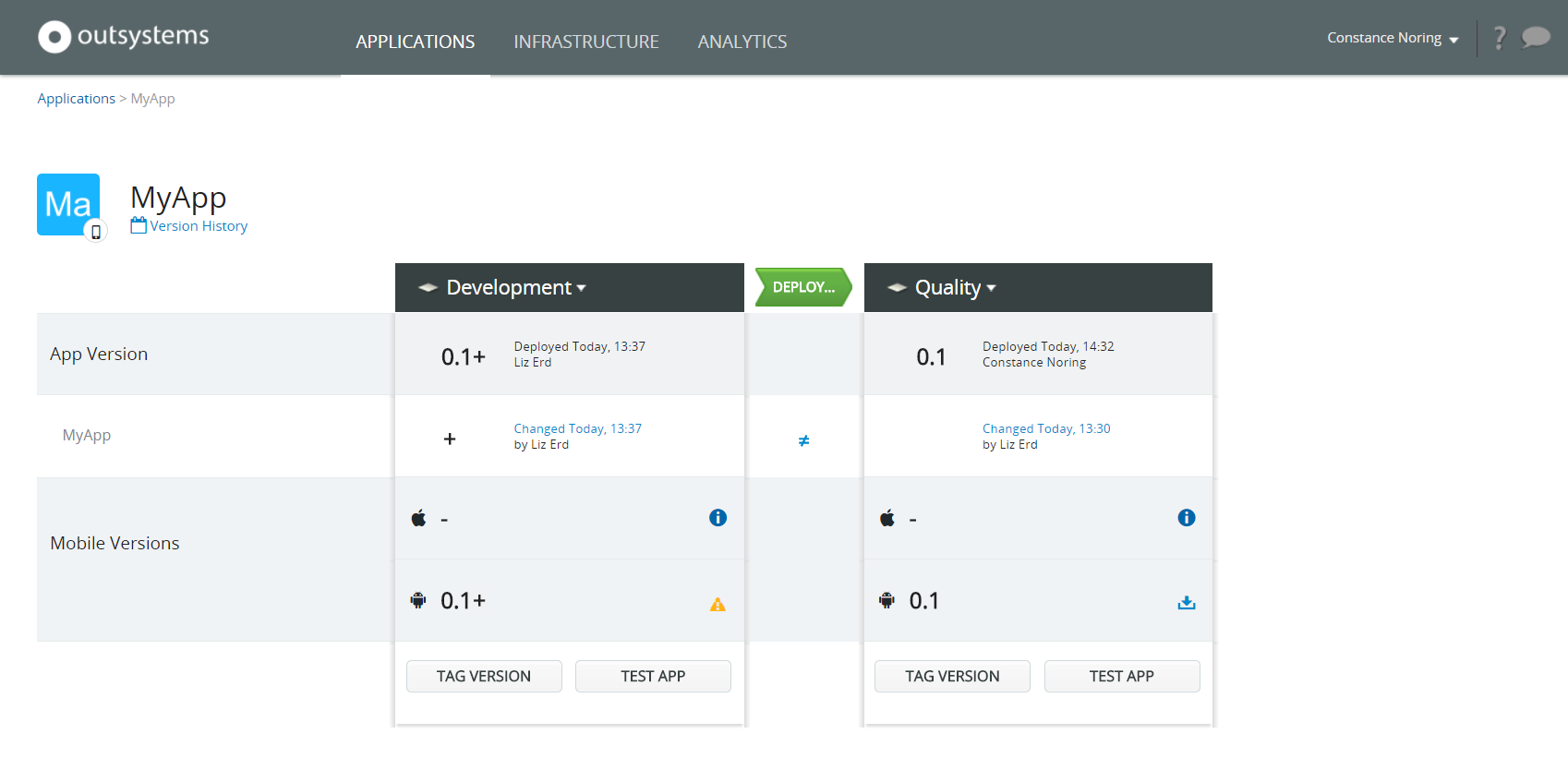 Tag a Version - OutSystems 11 Documentation