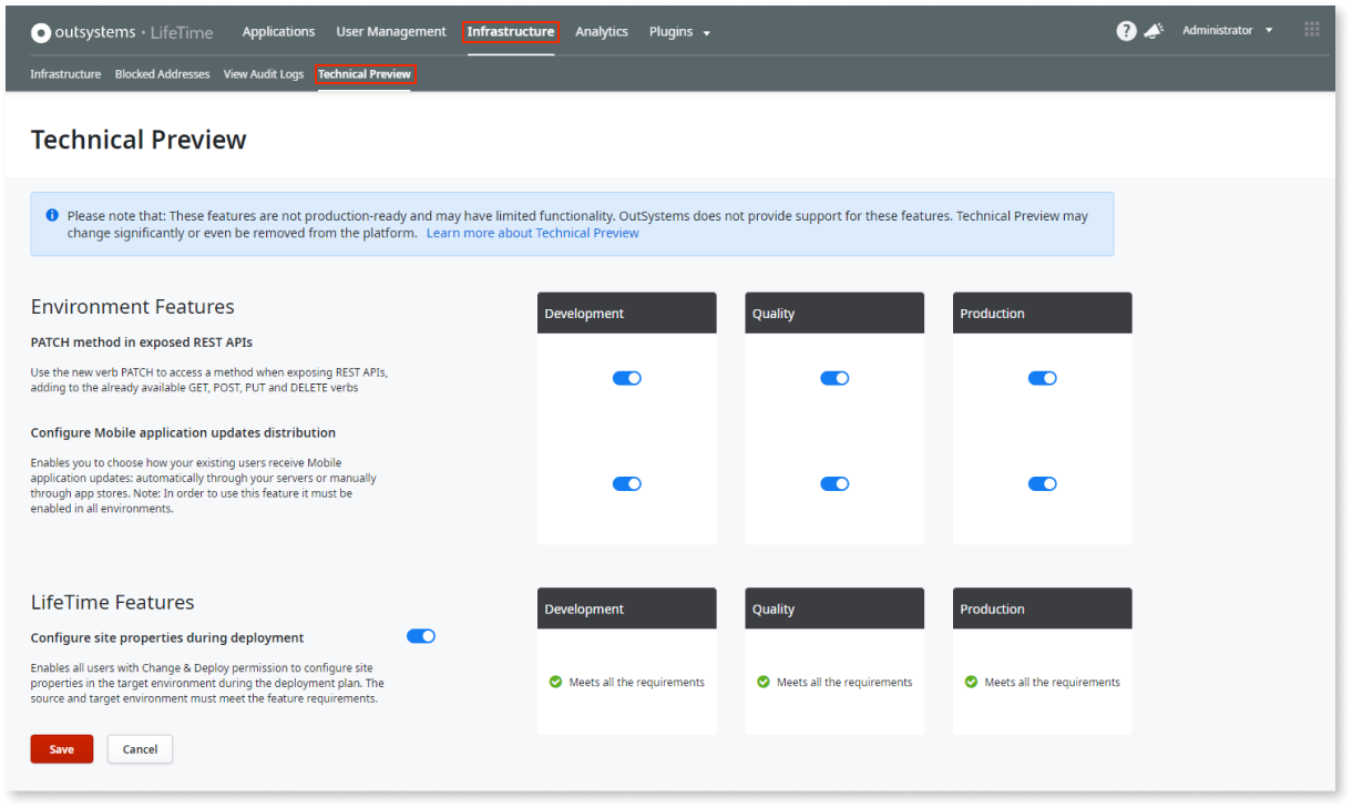Technical Preview features - OutSystems Support