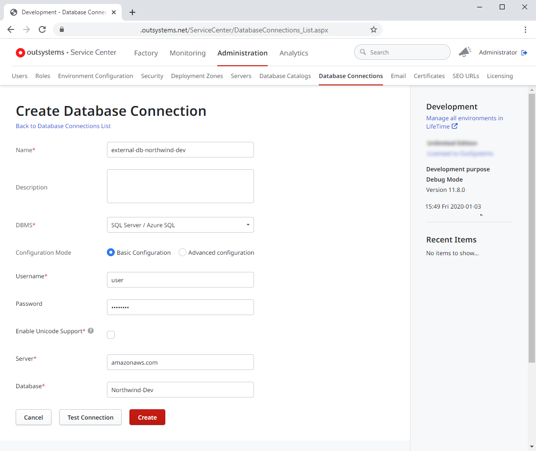 Integration Studioを使用して外部データベースと連携する - OutSystems 11 ドキュメンテーション