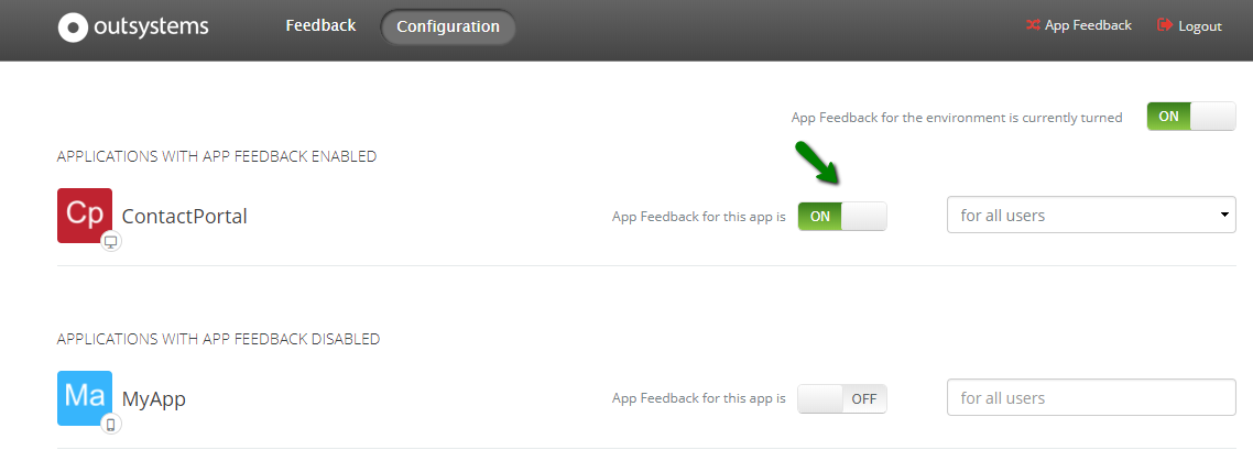 Enable User Feedback for Applications - OutSystems 10 Documentation