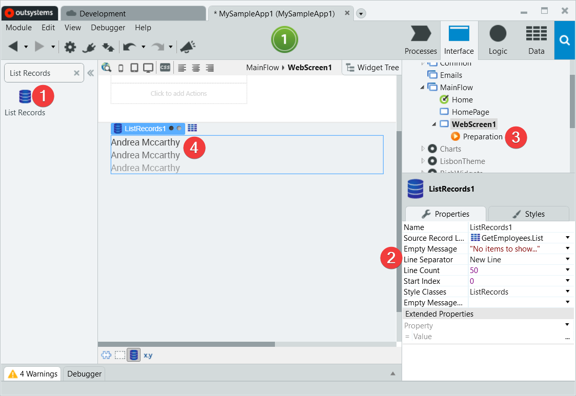 List Recordsウィジェット - OutSystems 11 ドキュメンテーション