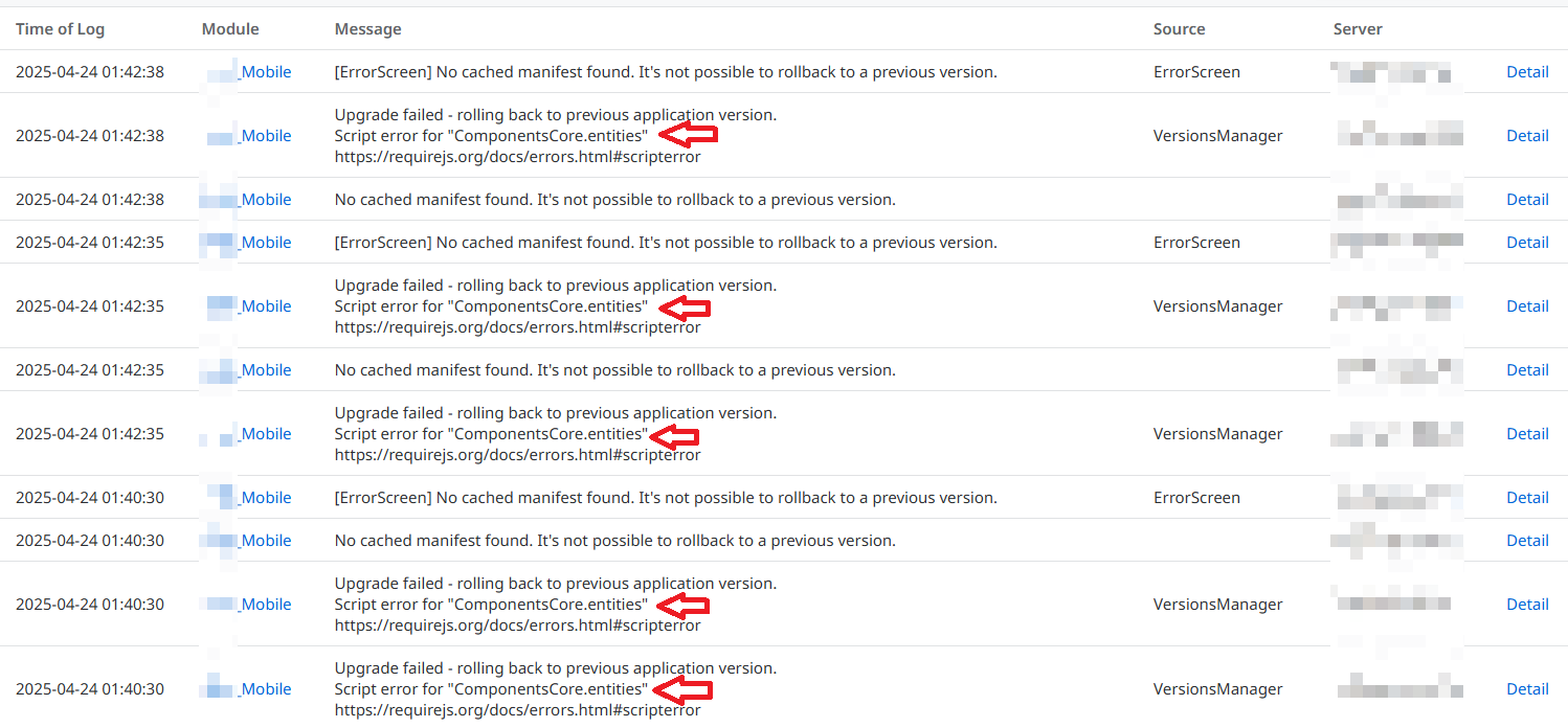 Rollback not possible manifest error - OutSystems Support