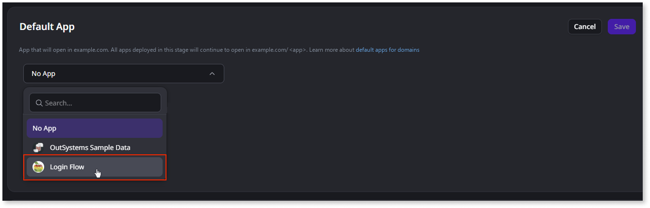 Default app for a custom domain - ODC Documentation