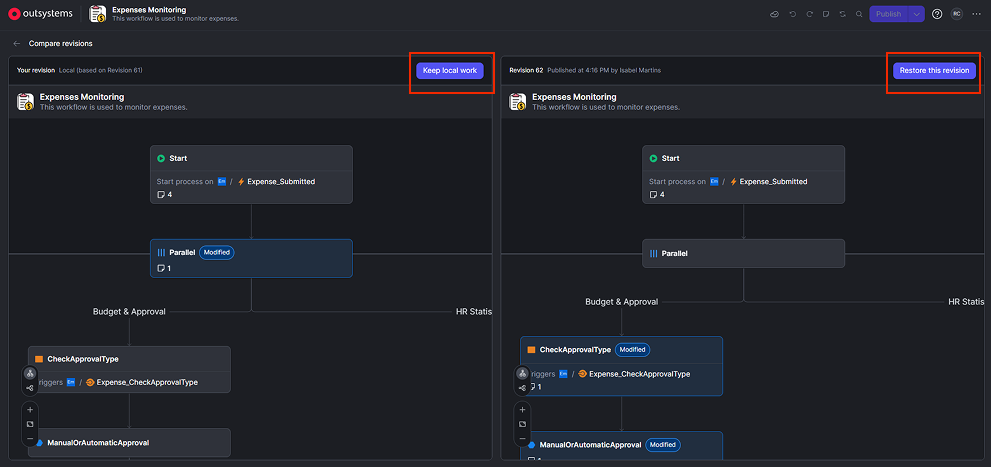 Compare workflow versions - ODC Documentation