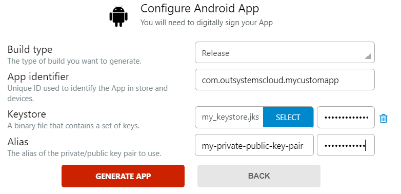モバイルAndroidアプリケーションをGoogle Playストアにパブリッシュする - OutSystems 10 ドキュメンテーション