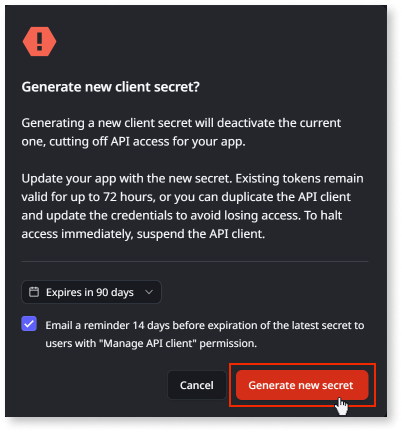 Generate client secret - ODC Documentation